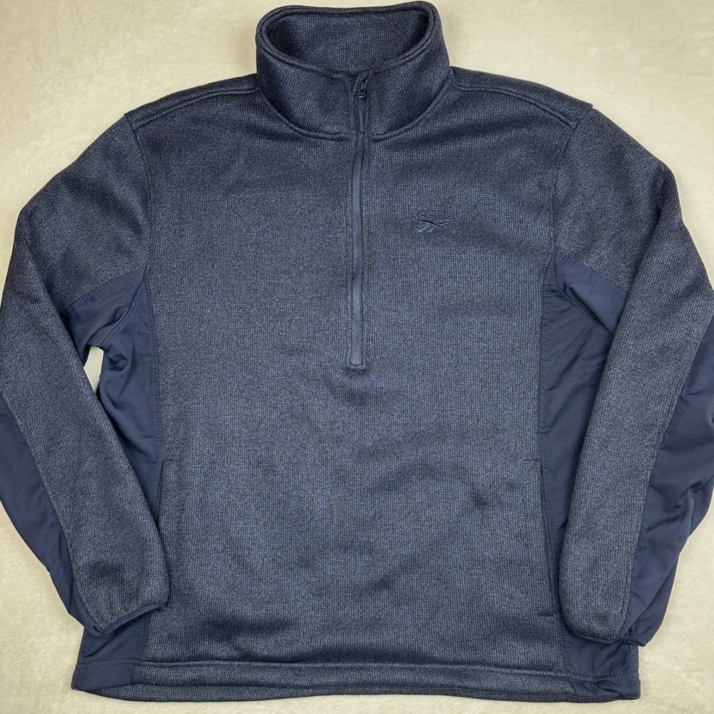 Reebok Mens 2XL Navy‎ Blue Heathered Quarter Zip Pullover Fleece Jacket RN127805